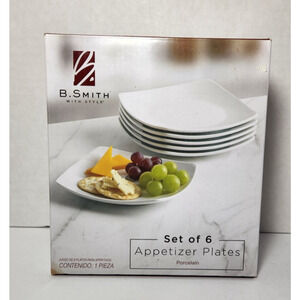 B. Smith With Style Set of 6 White Square Ceramic Appetizer Dessert Plates New